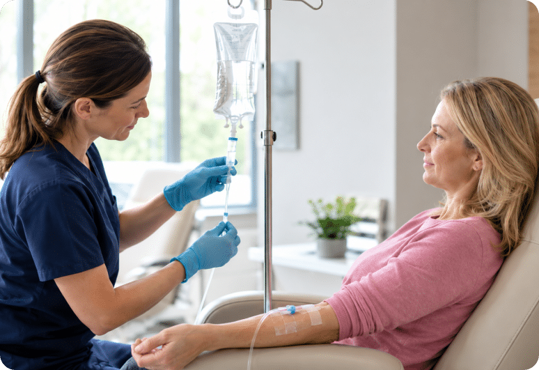 Clinician administering an IV ketamine infusion